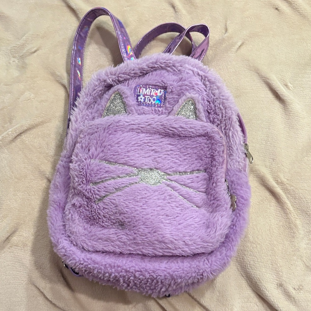 Limited Too Lavender Furry Cat Backpack